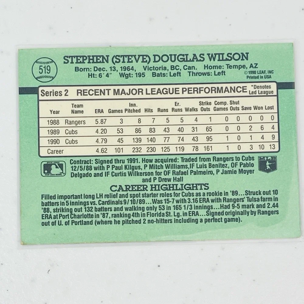 1991 Donruss Baseball Card Steve Wilson Chicago Cubs 519 Trading Card